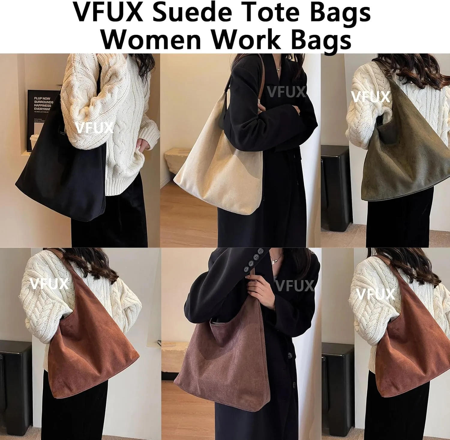Suede Bag Suede Tote Bags for Women Work Bags, Slouchy Bag Hobo Handbag, Office Fall Suede Purse Shoulder Bag