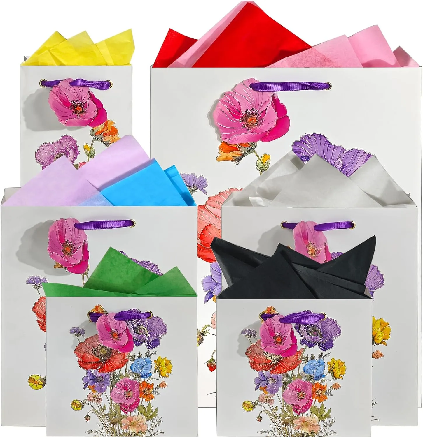 suosicn 6 Pcs Birthday Gift Bags for Women Large Medium and Small Gift Bags for Celebrating Birthdays Mother's Day Christmas Weddings Anniversaries