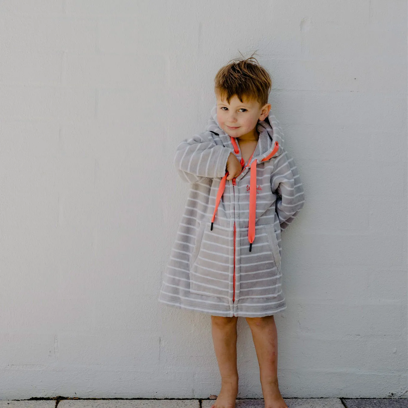 Swim Hoodie Grey with Coral Trim – Babies   Tots