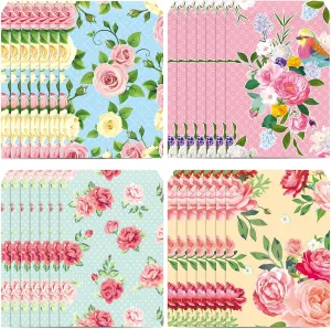 Tinlade 100 Pcs Tea Party Gift Bags 5 x 7 Inch Spring Party Treat Pouch Floral Paper Favor Bag Self-adhesive Floral Candy Pouches for Tea Wedding Bridal Shower Birthday Mother's Day Supply (Flower)