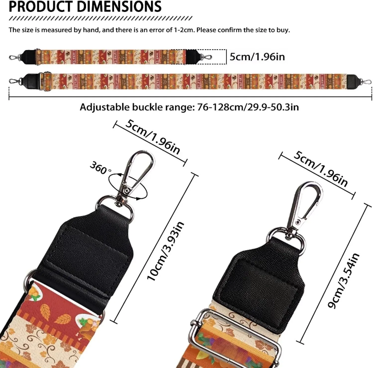 TODIYADDU Thanksgiving Pumpkin Wide Strap Crossbody Bags for Women Turkey Leaves Purse Straps Replacement Crossbody Guitar Strap Purse for Music Lovers Outdoor Sports for Women Bag Straps Gifts