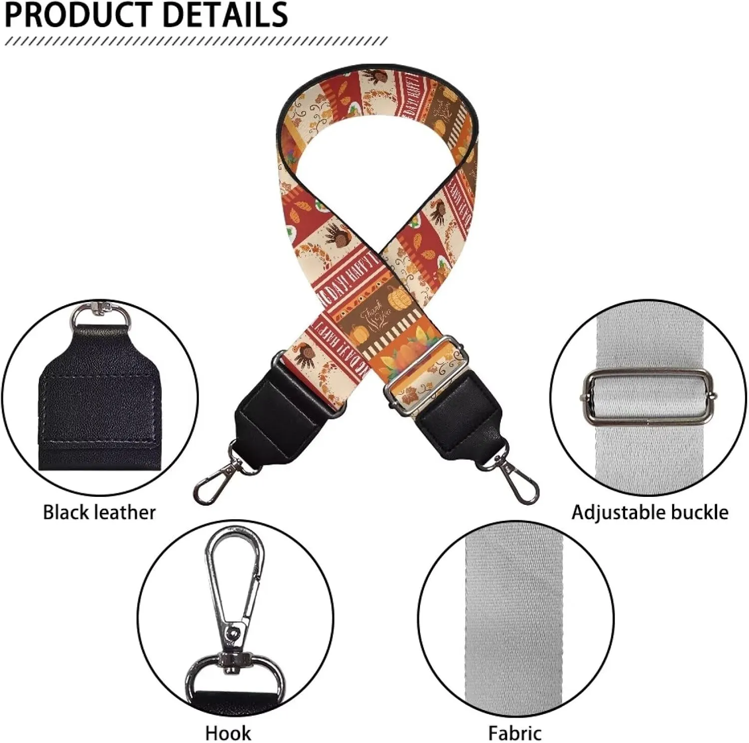 TODIYADDU Thanksgiving Pumpkin Wide Strap Crossbody Bags for Women Turkey Leaves Purse Straps Replacement Crossbody Guitar Strap Purse for Music Lovers Outdoor Sports for Women Bag Straps Gifts