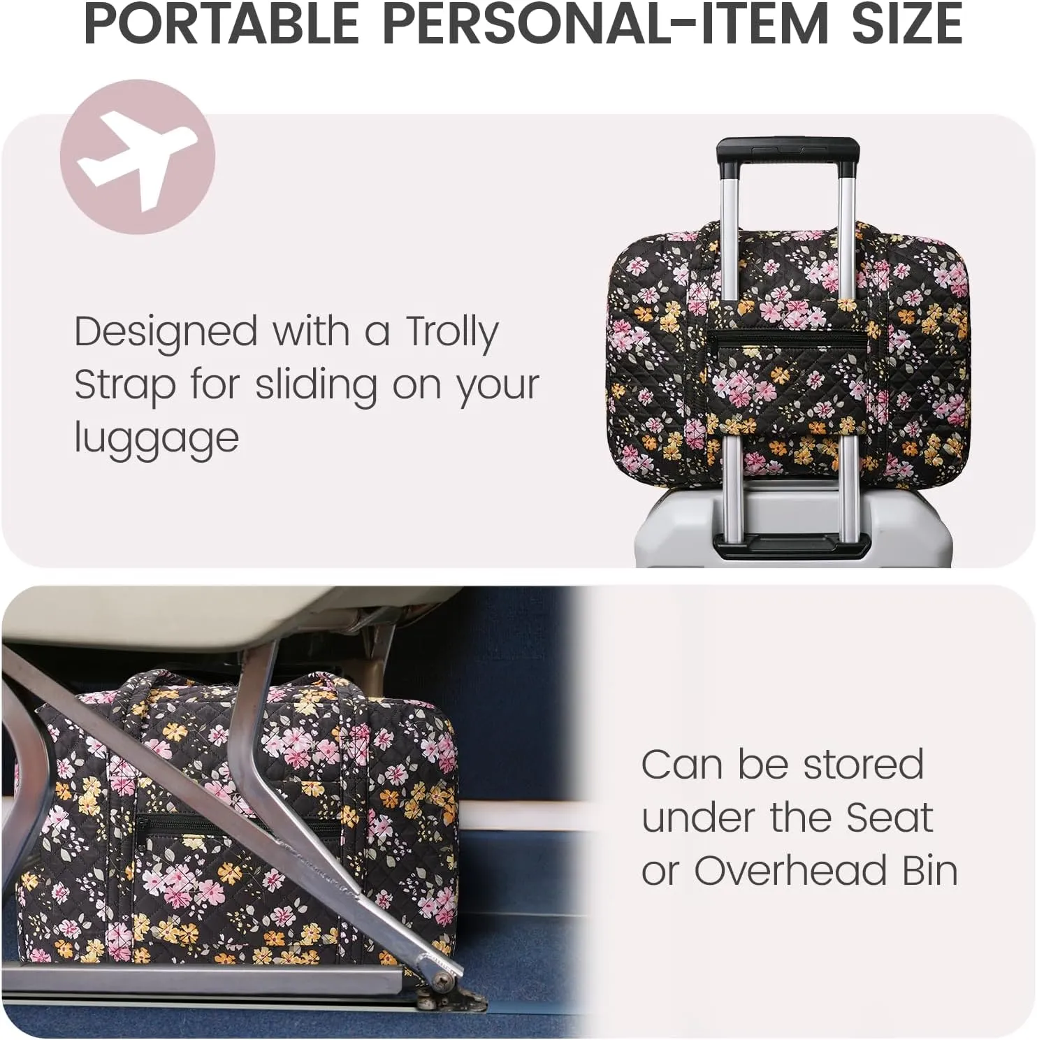 Travel Duffel Bags for Women & Girls - 25L Waterproof Gym Bag, Laptop Carry-On Luggage, Weekend Travel Organizer