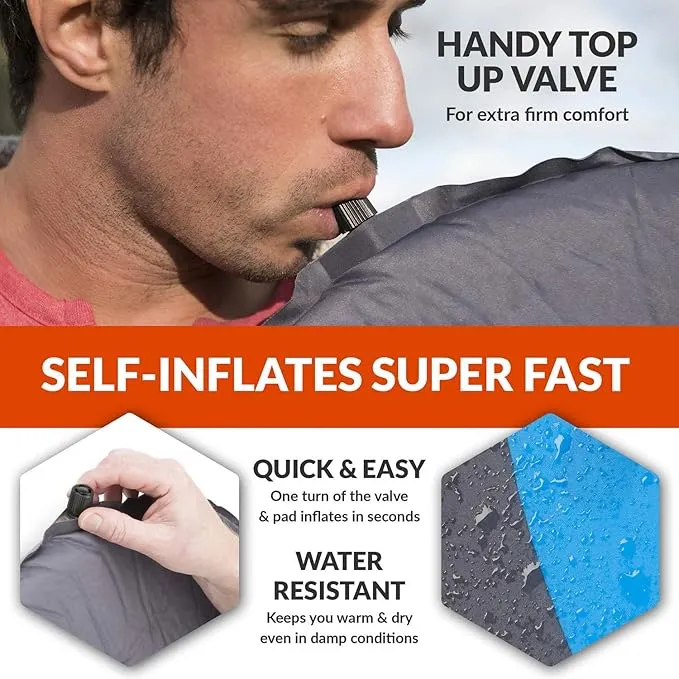 VENTURE 4TH Self Inflating Sleeping Pad - No Pump Required, Easy-Inflate - Warm, Quiet, Supportive Mattress for a Comfortable Night's Sleep - Compact Ultralight Mat - Ideal For Backpacking and Camping