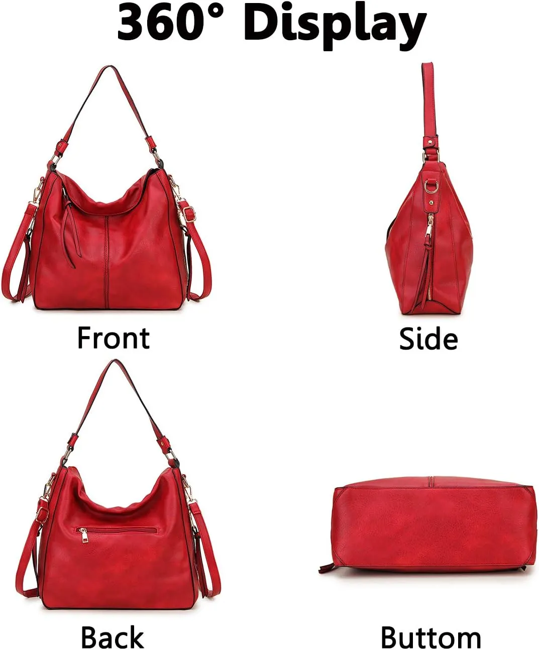 VX VONXURY Hobo Bags for Women, Faux Leather Tote Purse Ladies Handbag Medium Shoulder Bags with Side Pockets for Work Travel