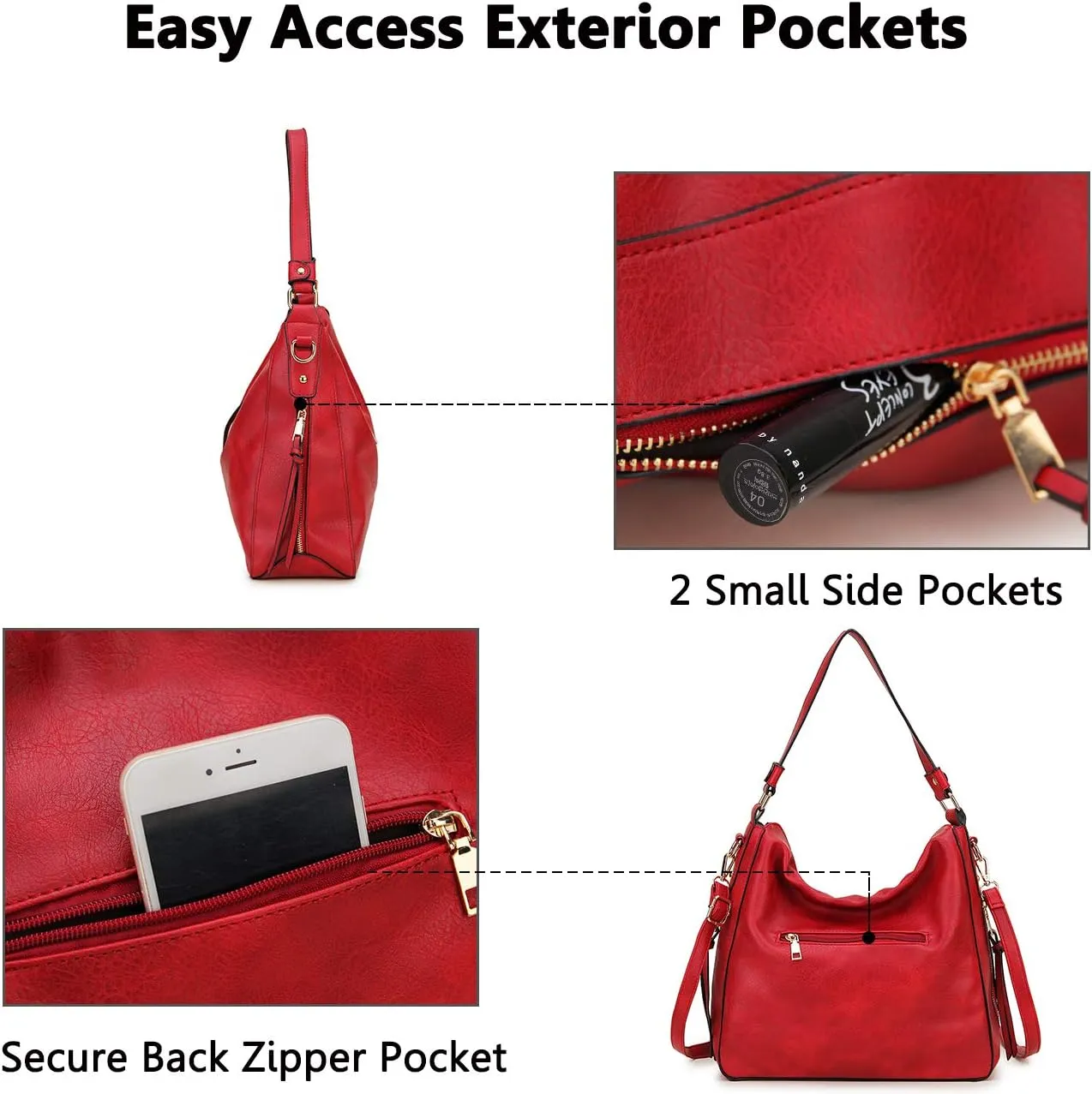 VX VONXURY Hobo Bags for Women, Faux Leather Tote Purse Ladies Handbag Medium Shoulder Bags with Side Pockets for Work Travel