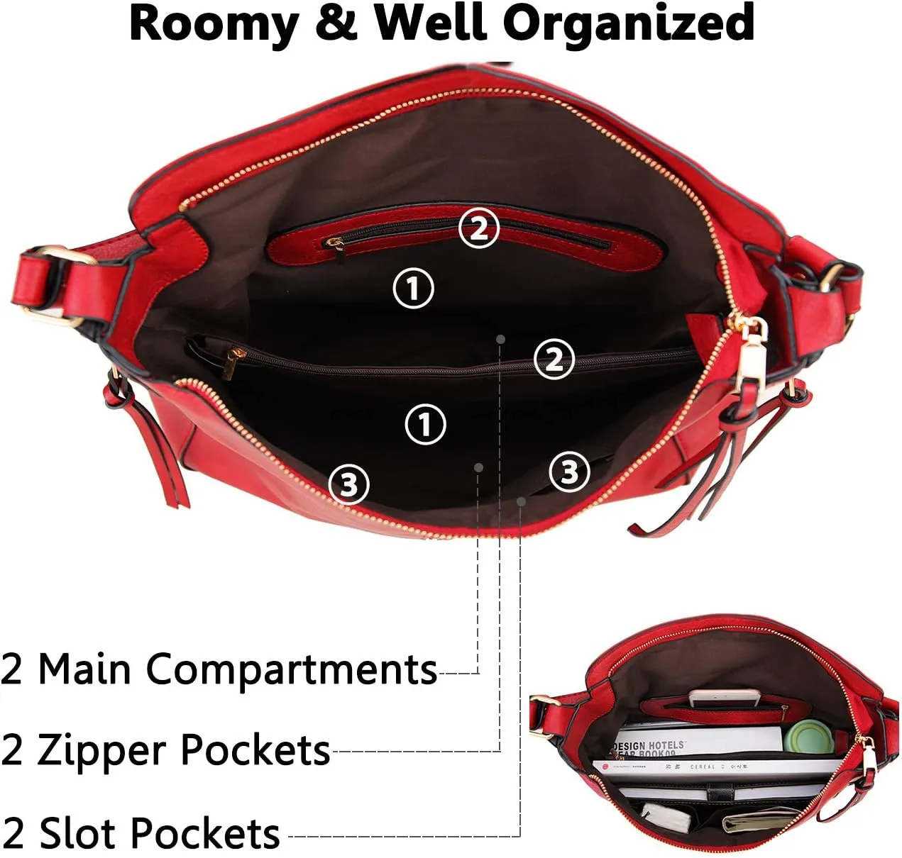 VX VONXURY Hobo Bags for Women, Faux Leather Tote Purse Ladies Handbag Medium Shoulder Bags with Side Pockets for Work Travel