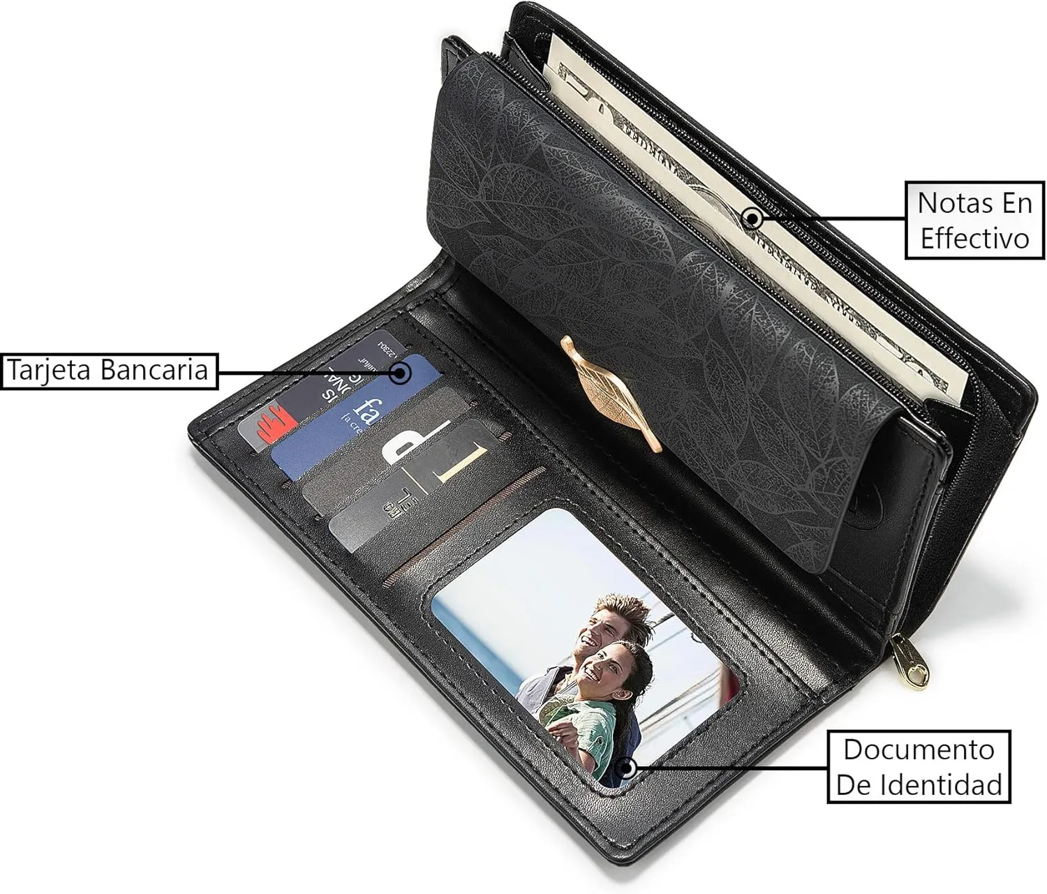 Wallets For Women Large Clutch Wristlet Phone Ladies Girls Cute Long Bifold Purse Unique Original Gift (Black)