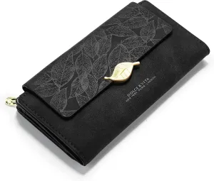 Wallets For Women Large Clutch Wristlet Phone Ladies Girls Cute Long Bifold Purse Unique Original Gift (Black)