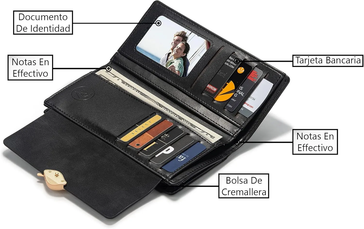 Wallets For Women Large Clutch Wristlet Phone Ladies Girls Cute Long Bifold Purse Unique Original Gift (Black)