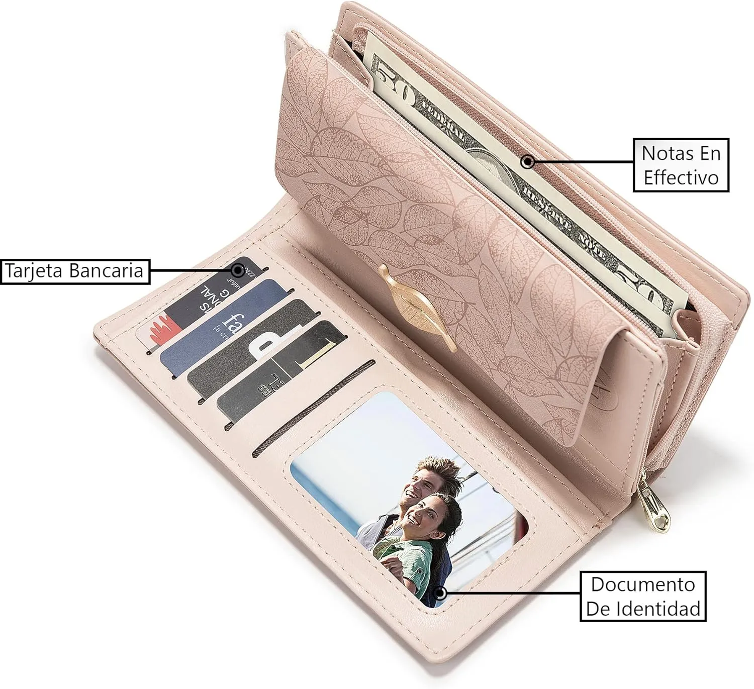 Wallets For Women Large Clutch Wristlet Phone Ladies Girls Cute Long Bifold Purse Unique Original Gift (Pink)