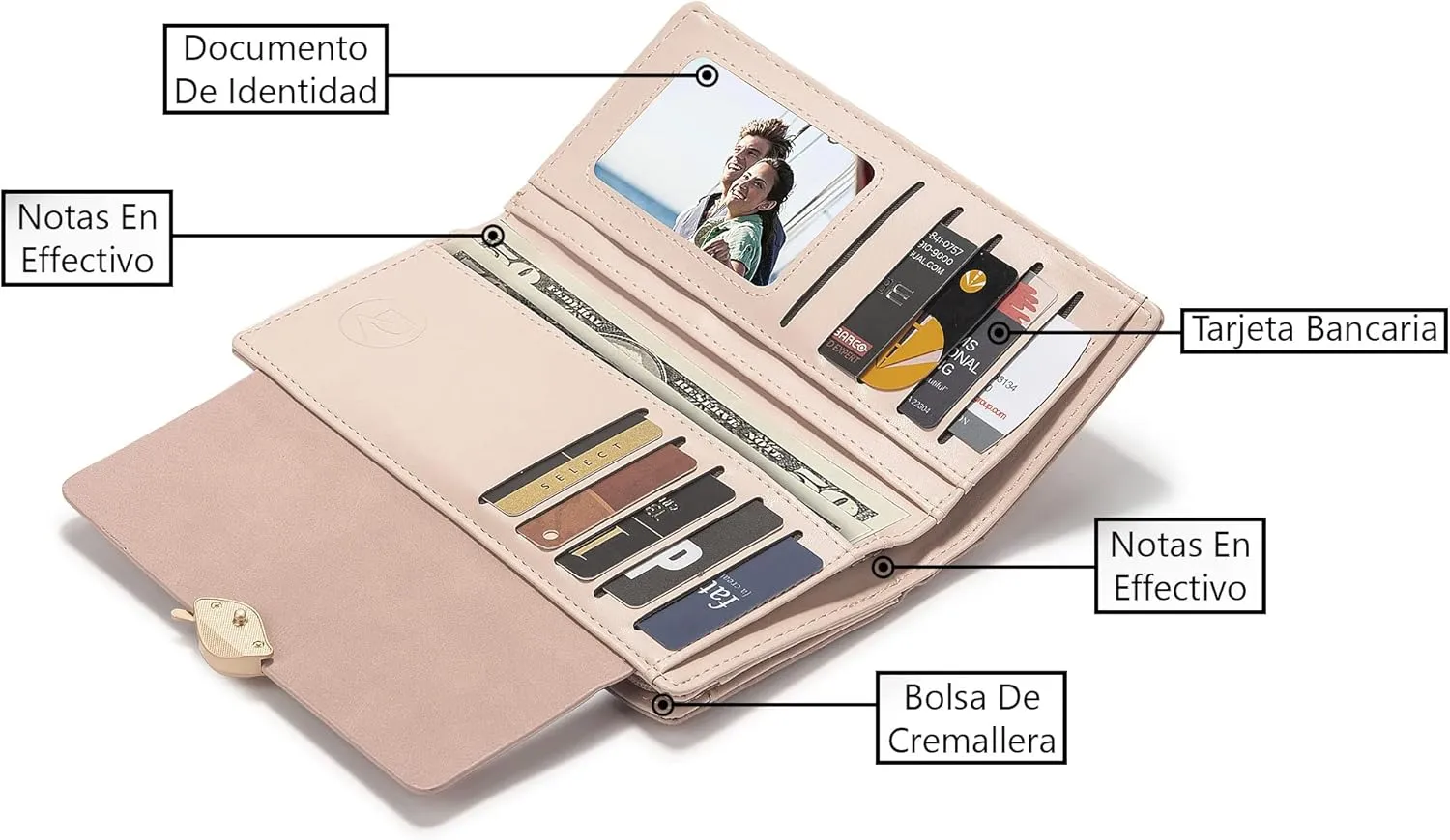 Wallets For Women Large Clutch Wristlet Phone Ladies Girls Cute Long Bifold Purse Unique Original Gift (Pink)
