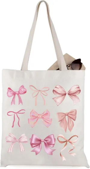 WCGXKO Soft Lady Tote Bag - Pink Bow Era Gift Ribbon Bow Aesthetic