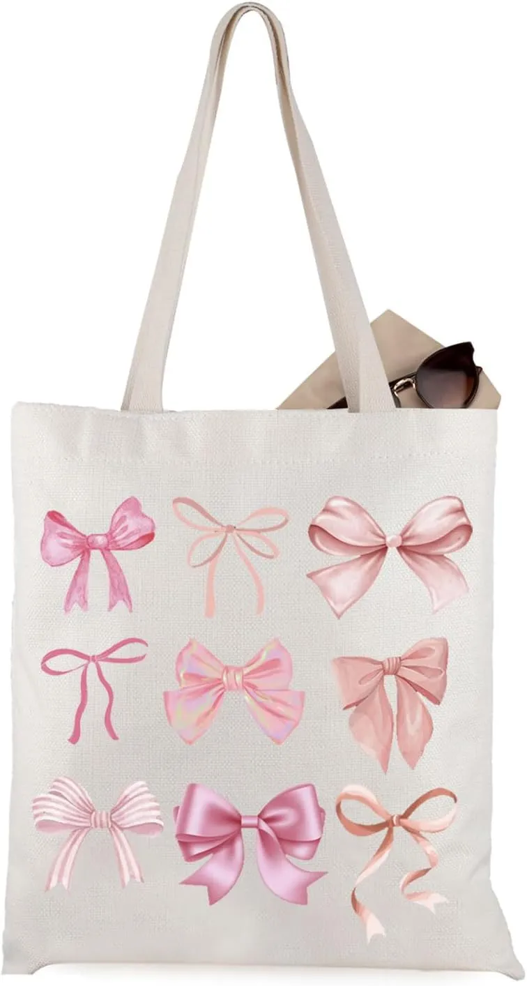 WCGXKO Soft Lady Tote Bag - Pink Bow Era Gift Ribbon Bow Aesthetic