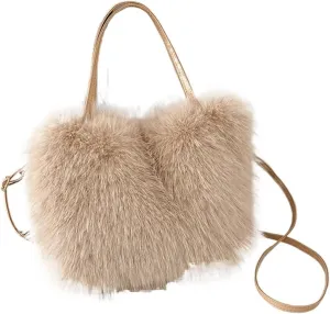 Winter Fluffy Bag Faux Fur Tote Bag Women's Bucket Plush Design Ladies Handbags Soft Winter Crossbody Shoulder Bags