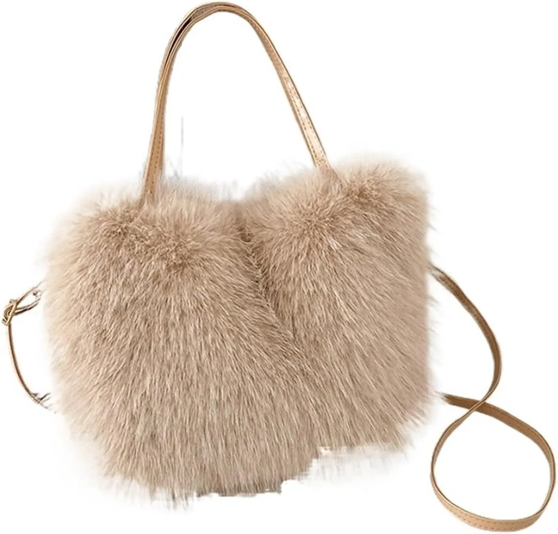 Winter Fluffy Bag Faux Fur Tote Bag Women's Bucket Plush Design Ladies Handbags Soft Winter Crossbody Shoulder Bags