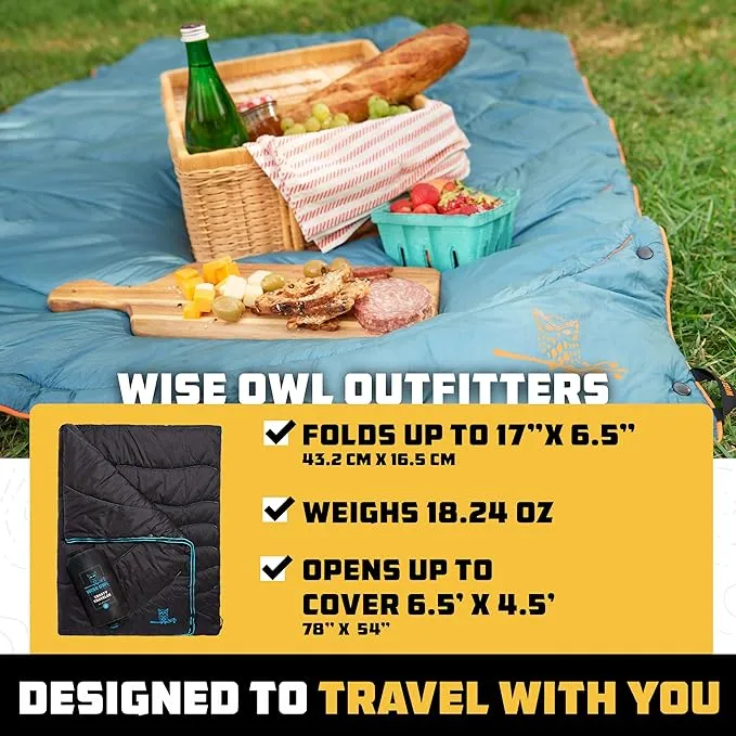 Wise Owl Outfitters Nylon Camping Blanket - Packable & Waterproof Camping Quilt - Stadium Blanket, Backpacking, Camping, Travel, and Hiking