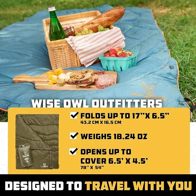 Wise Owl Outfitters Nylon Camping Blanket - Packable & Waterproof Camping Quilt - Stadium Blanket, Backpacking, Camping, Travel, and Hiking