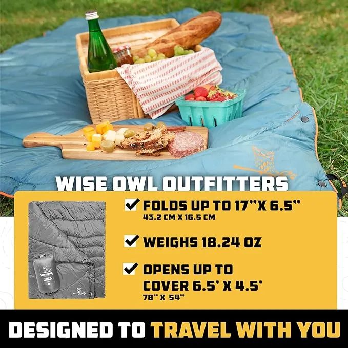 Wise Owl Outfitters Nylon Camping Blanket - Packable & Waterproof Camping Quilt - Stadium Blanket, Backpacking, Camping, Travel, and Hiking