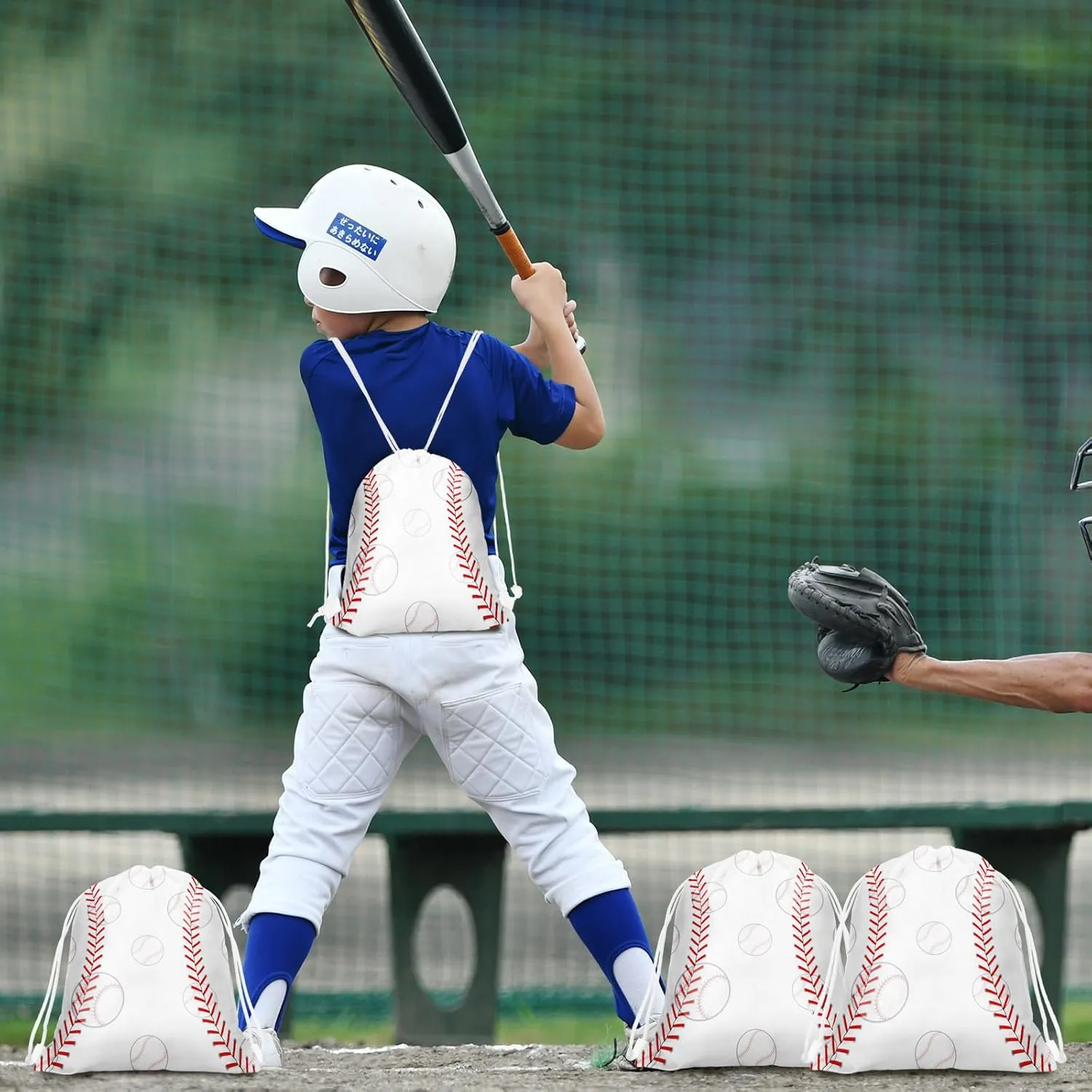 Woanger 36 Pcs Bulk Baseball Party Favor Bags Gift Baseball Drawstring Snack Candy Treat Bags Team Sports Theme Ball Party Supplies (White)