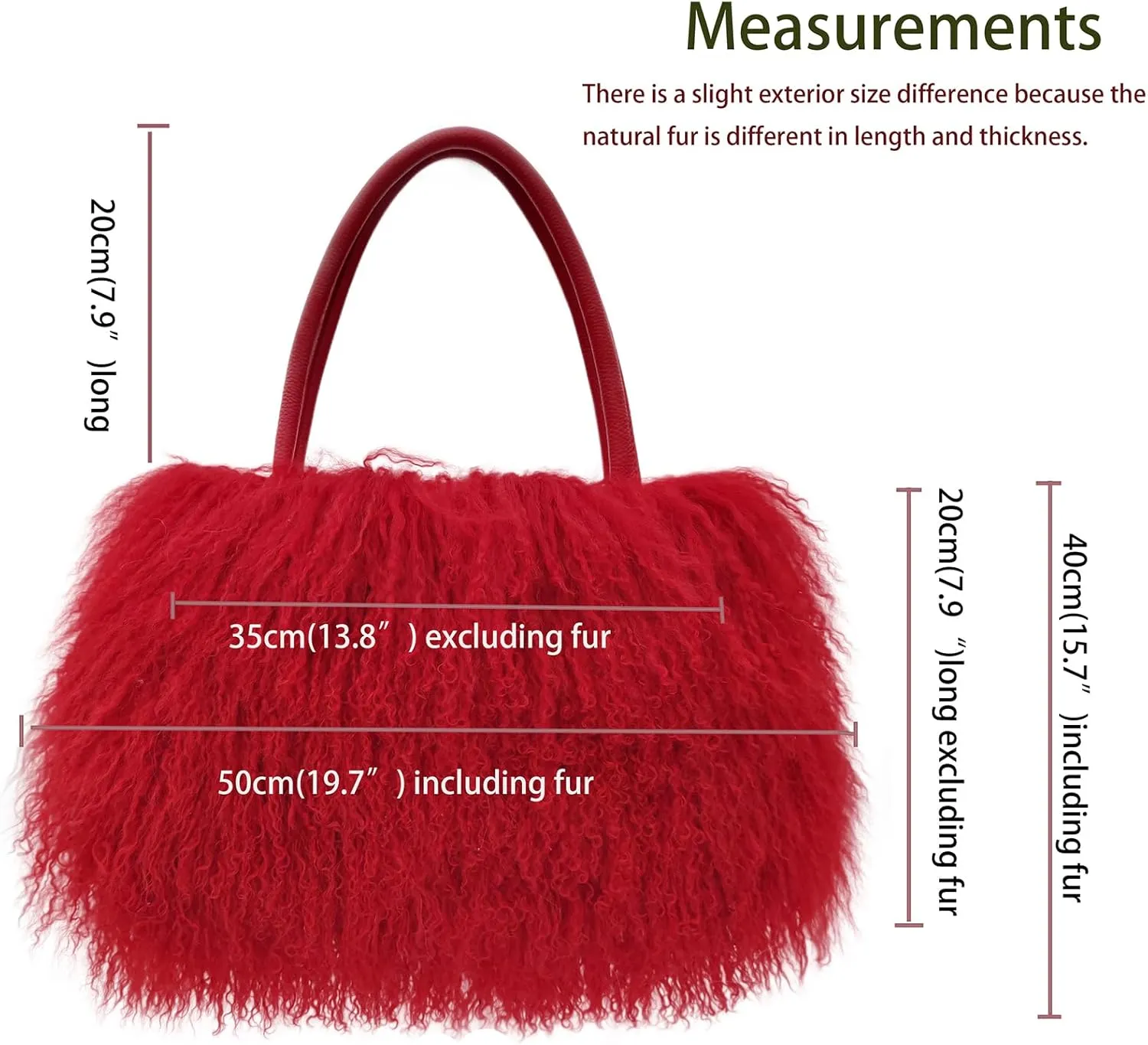 Women Luxury Real Lamb Mongolian Flush Wool Fur With Genuine Leather Handles Handbag