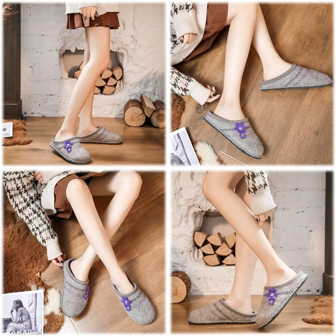 Women's Boiled Wool House Slippers Breathable Sweat Free Clog Slip on Mule Indoor/Outdoor Slipper