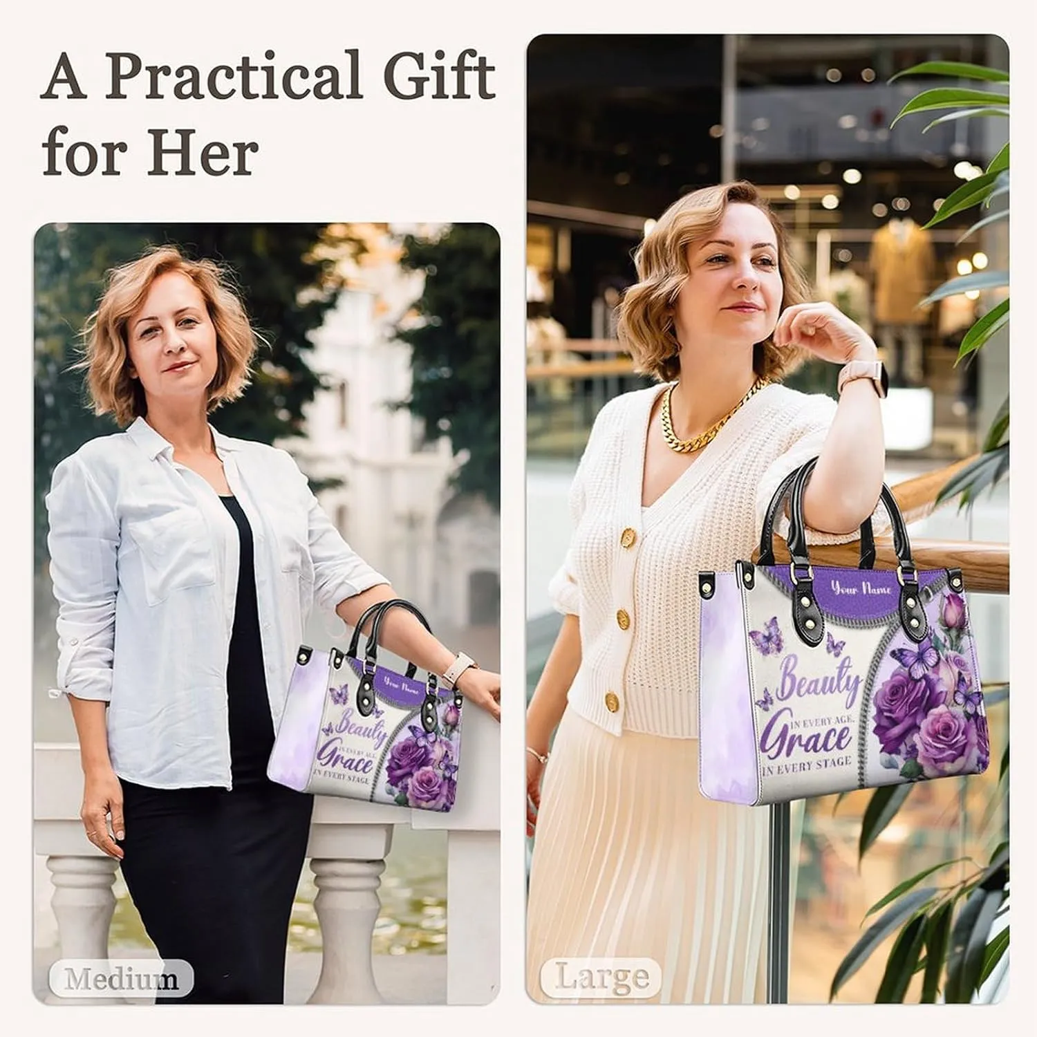 Womens Handbag - Flowers Tote Bags for Women gifts - Shoulder Purses for Shopping Daily Use - PU Leather Bag