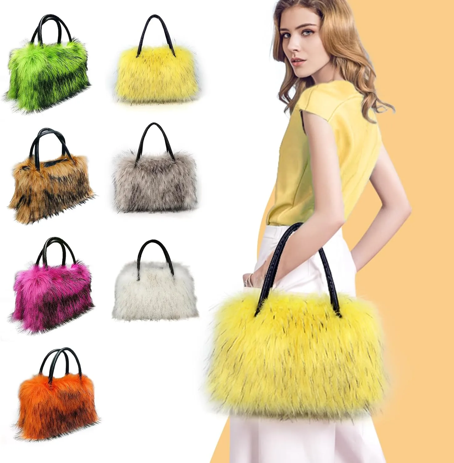 Women's Shoulder Handbags Faux Fur Tote Bag Fluffy Satchel Handbags for Women, Mom, Friend, Bridesmaids