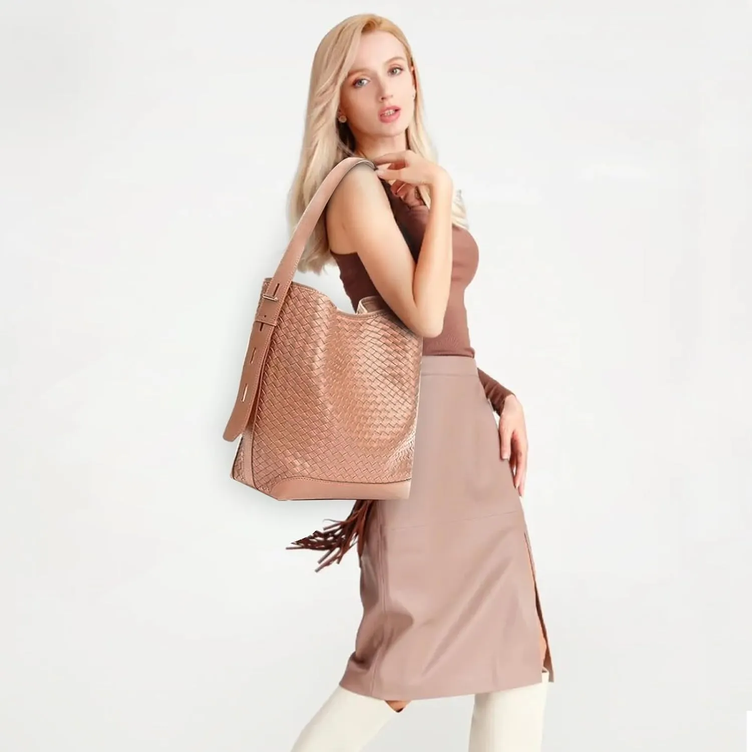 Woven Tote Bag For Women, Fashion Crossbody Shoulder Bag, Casual Top-handle Handbags, and Travel Purses Phone Bag