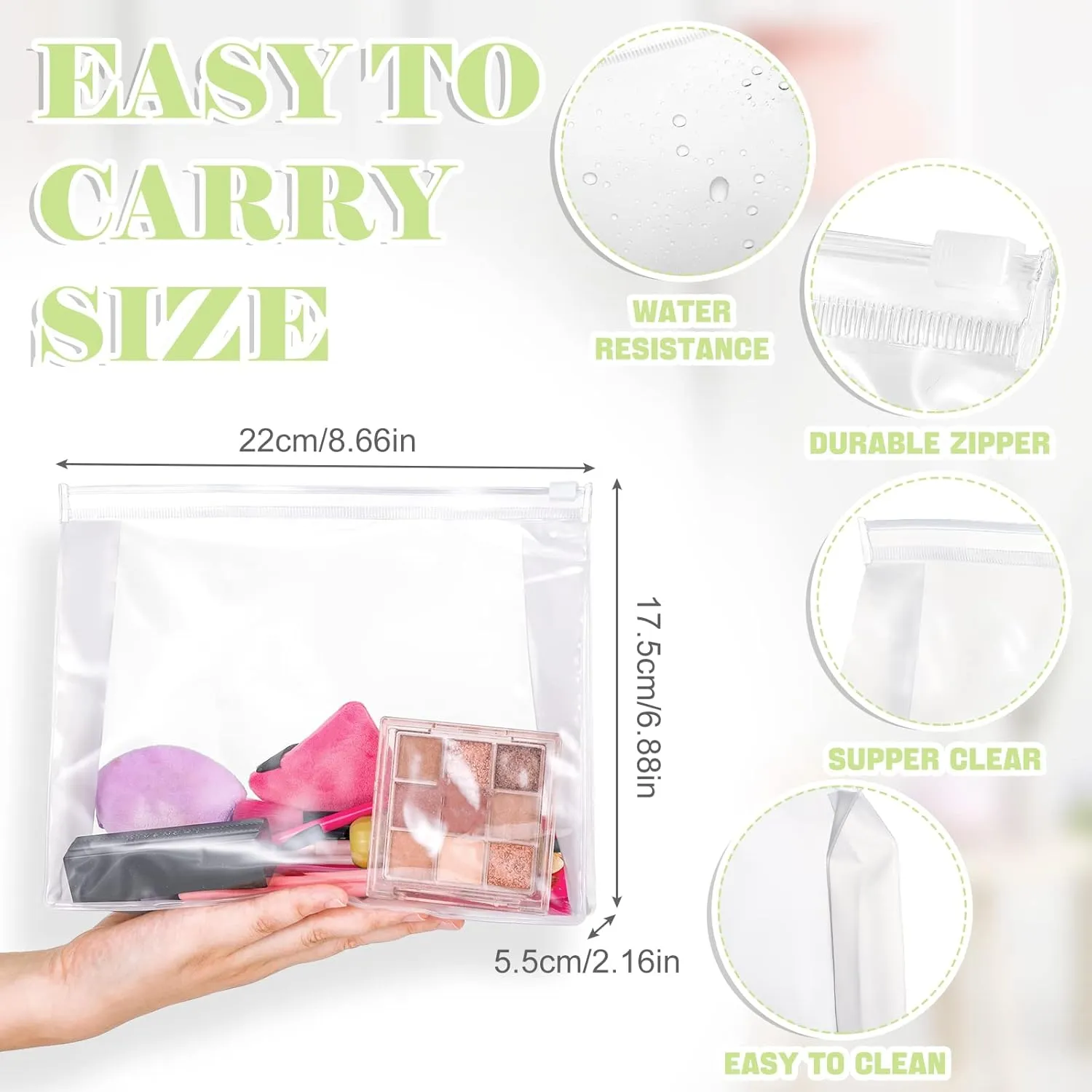 Xuniea 50 Pieces Mini Clear Makeup Bag Small Clear Zipper Pouch Travel Bag for Toiletries Plastic Cosmetic Organizer Waterproof for Women Men Vacation(8.66 x 6.88 x 2.16 In,Transparent)